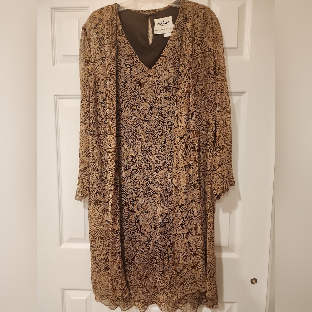 Two piece dress silk Cattiva size 12 black/brown silk below the knee